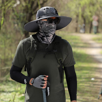 2Pcs Men's Camouflage Face Mask Large Brim Bucket Hat
