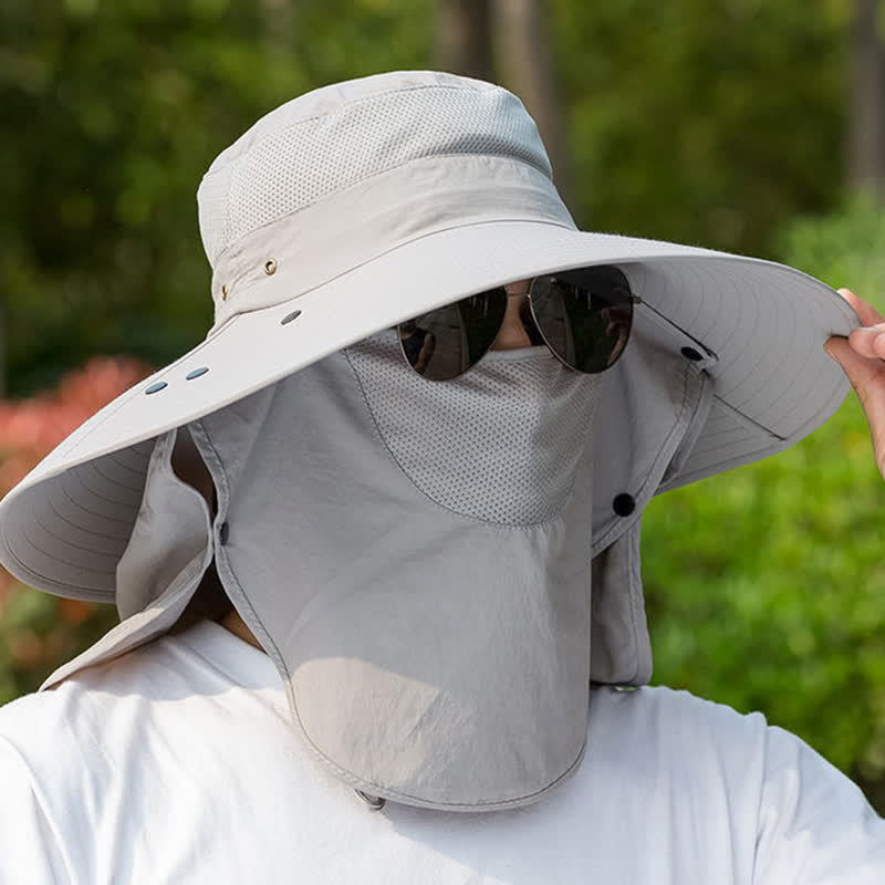 Men's Removable Neck Cover Foldable Big Brim Bucket Hat