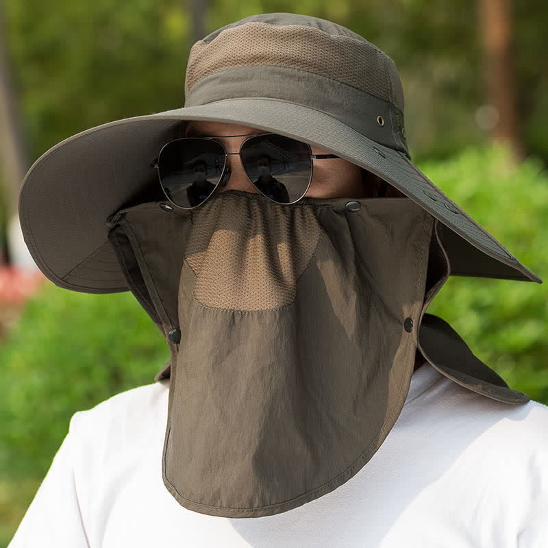 Men's Removable Neck Cover Foldable Big Brim Bucket Hat