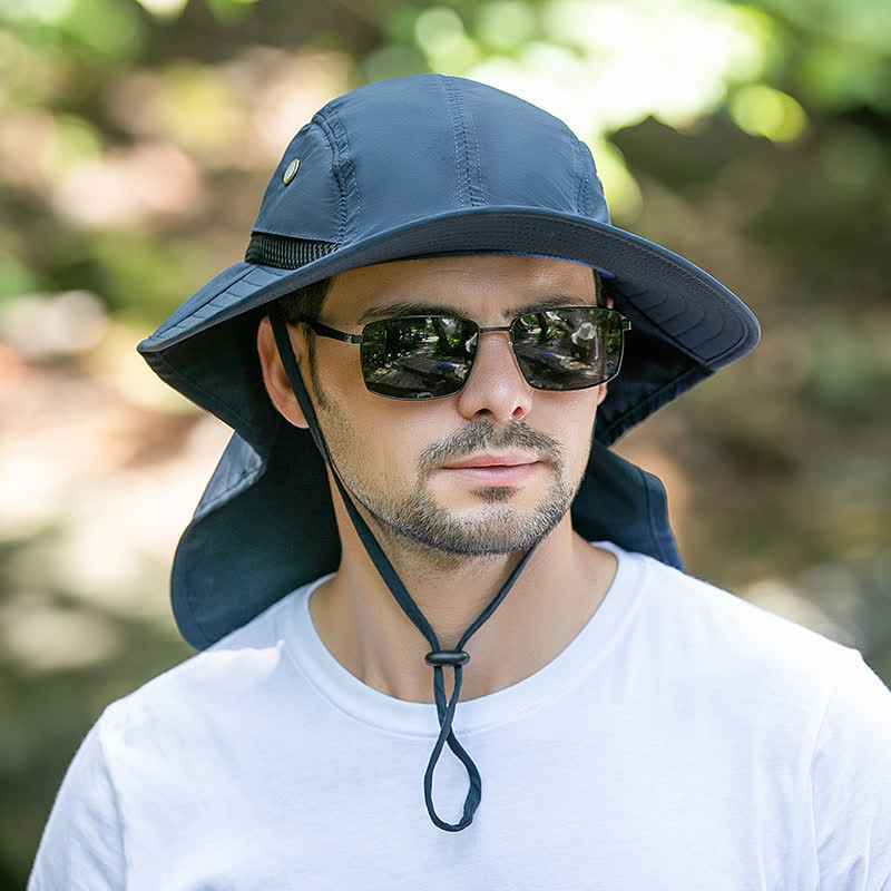 Wide Brim Sun Protection Bucket Hat With Neck Flap