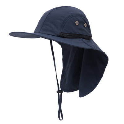 Wide Brim Sun Protection Bucket Hat With Neck Flap