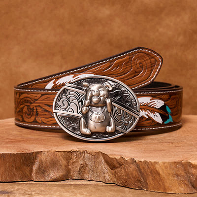 Men's DIY Piglet Hidden Folding Knife Leather Belt