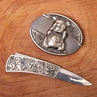 Men's DIY Piglet Hidden Folding Knife Leather Belt