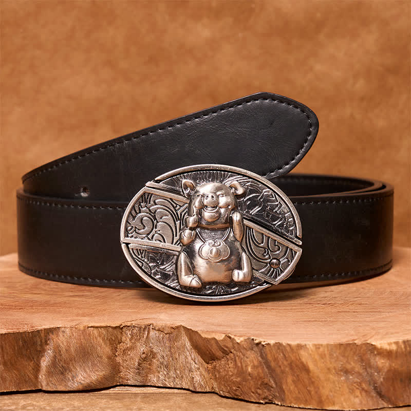 Men's DIY Piglet Hidden Folding Knife Leather Belt