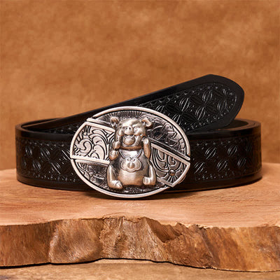 Men's DIY Piglet Hidden Folding Knife Leather Belt