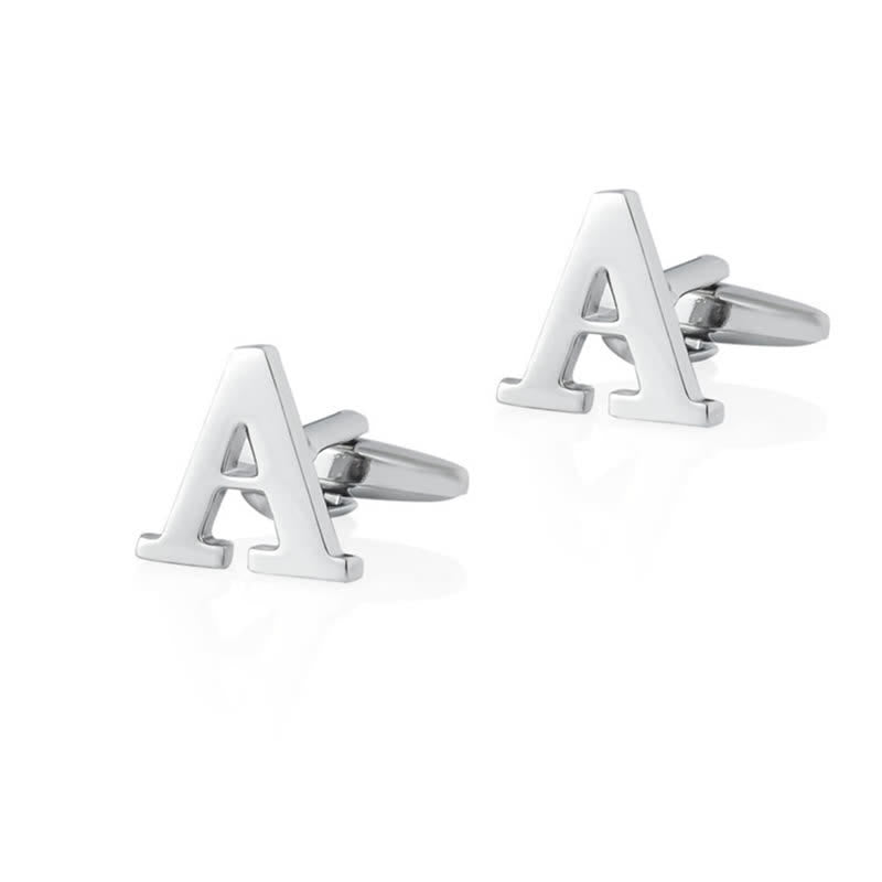1 Pair Men's Silver Plated Initial Letter 26 Alphabet Cufflinks