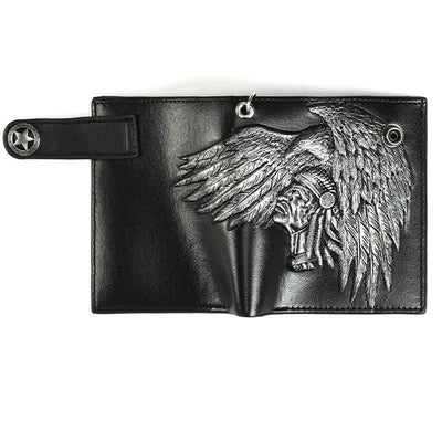 Gothic Chain Five-pointed Star Buckle Indian Pattern Leather Wallet