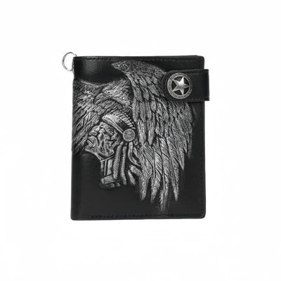 Gothic Chain Five-pointed Star Buckle Indian Pattern Leather Wallet
