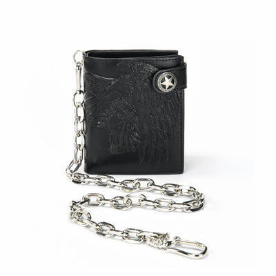 Gothic Chain Five-pointed Star Buckle Indian Pattern Leather Wallet
