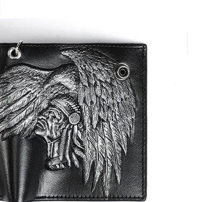 Gothic Chain Five-pointed Star Buckle Indian Pattern Leather Wallet