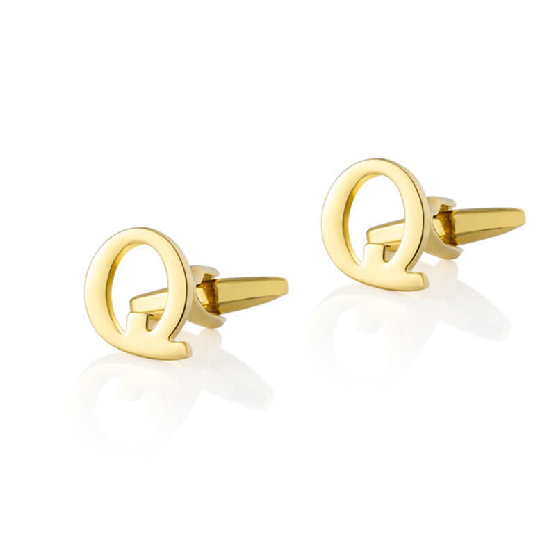 1 Pair Men's Gold Plated Initial Letter 26 Alphabet Cufflinks