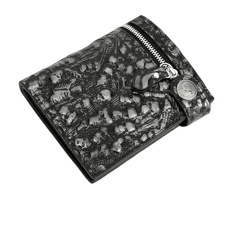 Black Gothic Death God Skull Leather Wallet With Chain