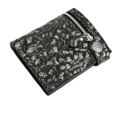 Black Gothic Death God Skull Leather Wallet With Chain