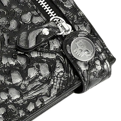 Black Gothic Death God Skull Leather Wallet With Chain