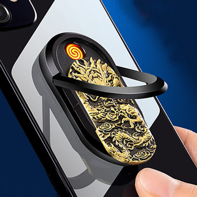 Dragon Tiger Phone Holder Ring Buckle Rechargeable Electric Lighter