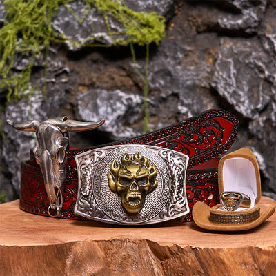 Skull DIY Hidden Knife Belt Buckle Longhorn Pendant Bull Ring Bundle Set