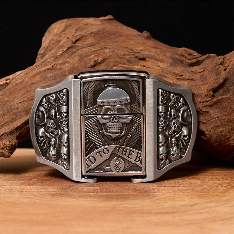 Men's DIY Skull Head Leather Belt with Hidden Lighter