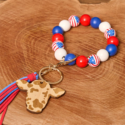 Cow Wooden Beads Wristlet Western Bracelet With Tassel