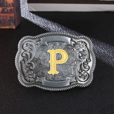 Men's DIY Retro Initial Letter Square Buckle Leather Belt - P - Without Belt - image 18