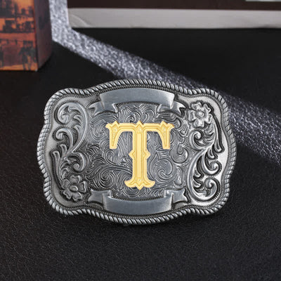 Men's DIY Retro Initial Letter Square Buckle Leather Belt - T - Without Belt - image 22