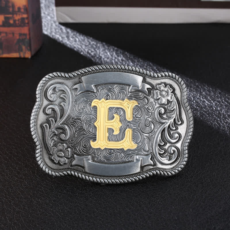 Men's DIY Retro Initial Letter Square Buckle Leather Belt - E - Without Belt - image 7