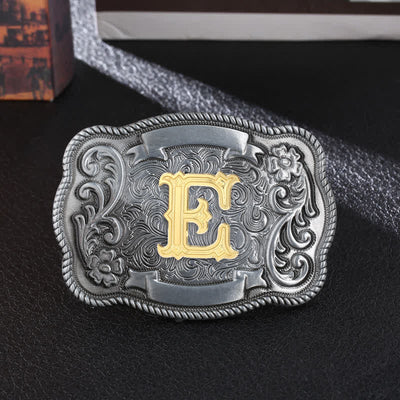 Men's DIY Retro Initial Letter Square Buckle Leather Belt - E - Without Belt - image 7