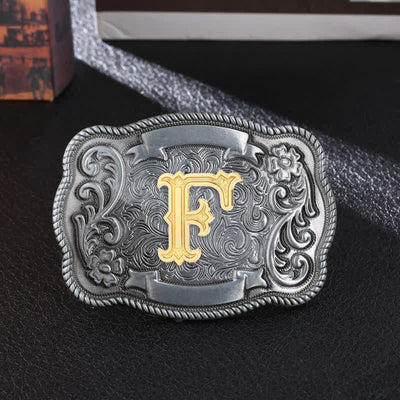 Men's DIY Retro Initial Letter Square Buckle Leather Belt - F - Without Belt - image 8