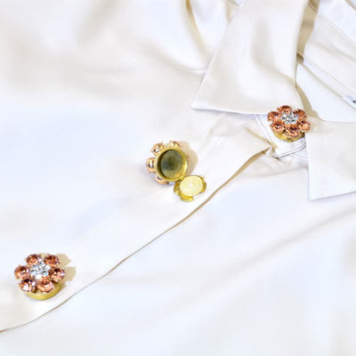 1 Pair Shiny Pearl Rhinestone Snap-On Button Covers