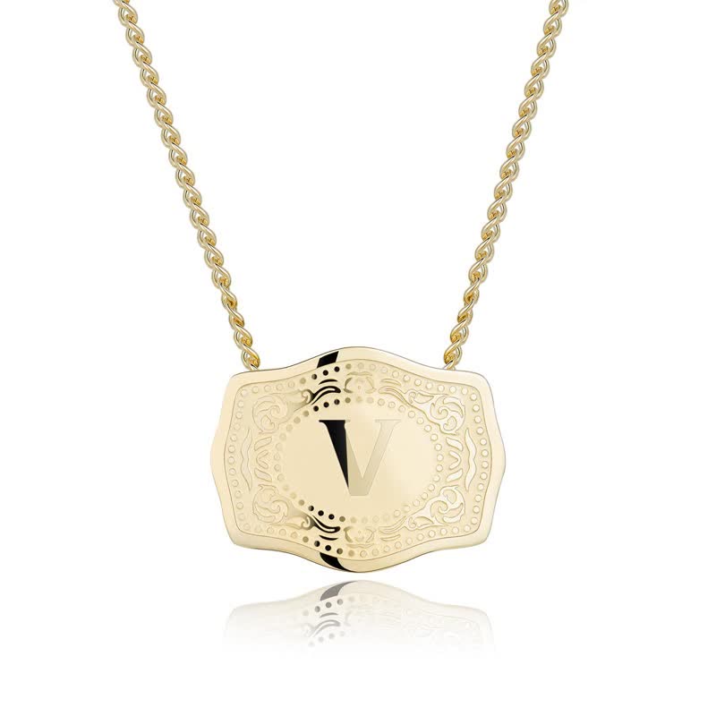 FREE Today：Gold & Silver Mini Embossed Initial Letter Necklace - Golden - V - image 23