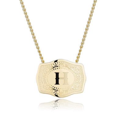FREE Today：Gold & Silver Mini Embossed Initial Letter Necklace - Golden - H - image 9