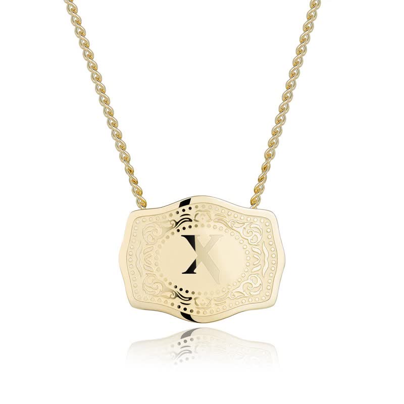 FREE Today：Gold & Silver Mini Embossed Initial Letter Necklace - Golden - X - image 25