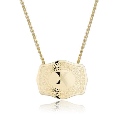 FREE Today：Gold & Silver Mini Embossed Initial Letter Necklace - Golden - X - image 25