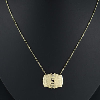 Gold Mini Embossed Initial Letter Necklace
