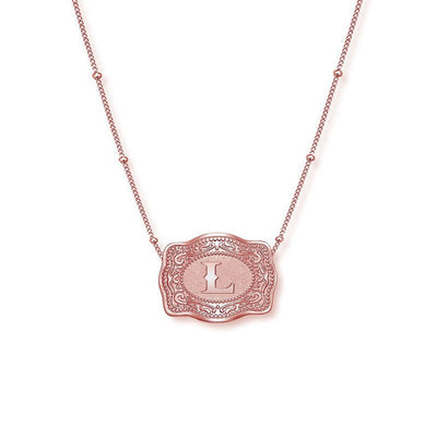 Rose Gold Mini Embossed Initial Letter Necklace