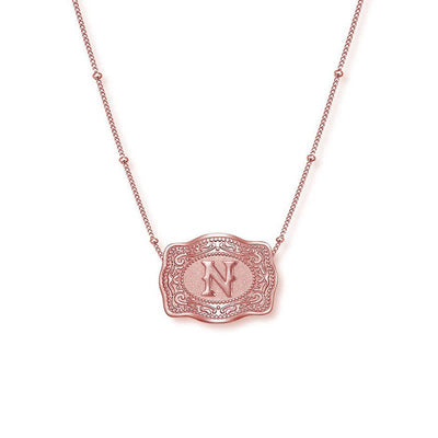 Rose Gold Mini Embossed Initial Letter Necklace