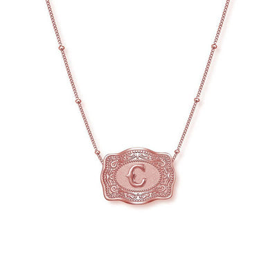 Rose Gold Mini Embossed Initial Letter Necklace