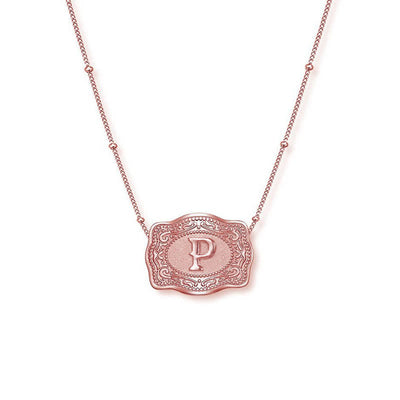 Rose Gold Mini Embossed Initial Letter Necklace