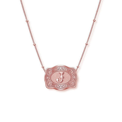 Rose Gold Mini Embossed Initial Letter Necklace