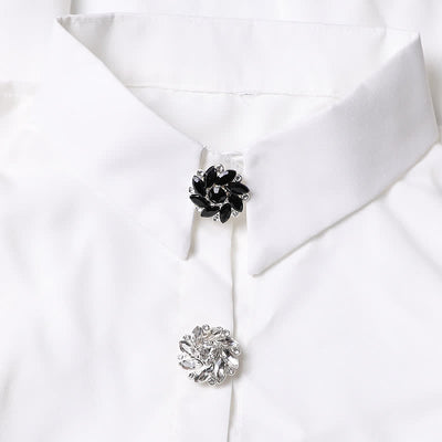 1 Pair Crystal Flower Rhinestone Snap-On Shirt Button Covers