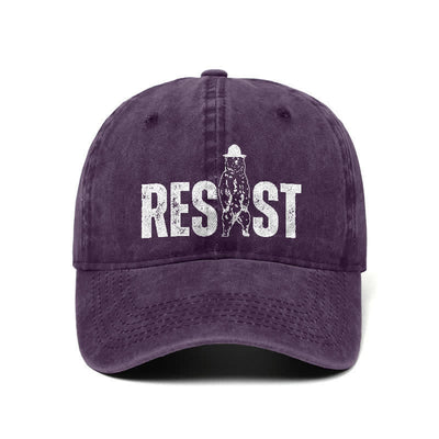Resist Bear Print Washed Denim Adjustable Baseball Cap
