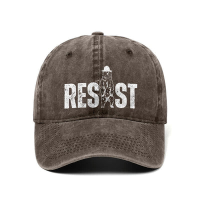 Resist Bear Print Washed Denim Adjustable Baseball Cap
