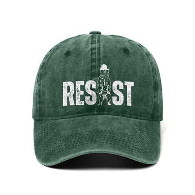 Resist Bear Print Washed Denim Adjustable Baseball Cap