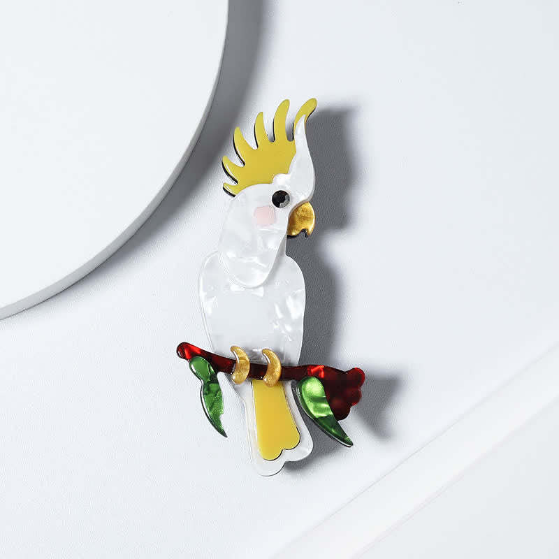 White Parrot Bird Handmade Acrylic Brooch