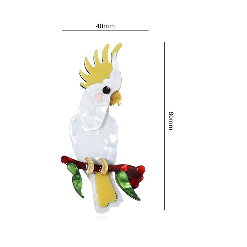 White Parrot Bird Handmade Acrylic Brooch
