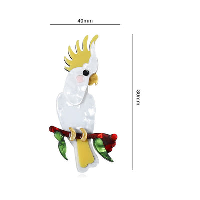 White Parrot Bird Handmade Acrylic Brooch