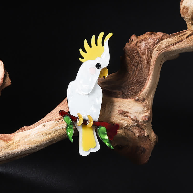 White Parrot Bird Handmade Acrylic Brooch