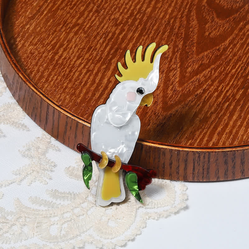 White Parrot Bird Handmade Acrylic Brooch