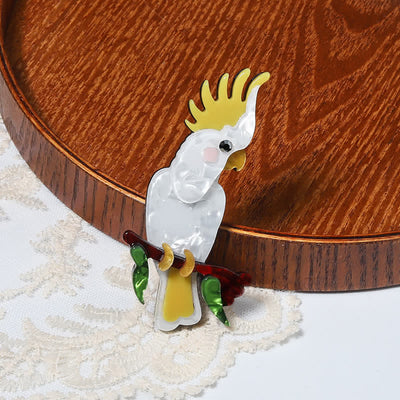 White Parrot Bird Handmade Acrylic Brooch