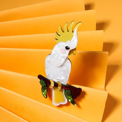 White Parrot Bird Handmade Acrylic Brooch