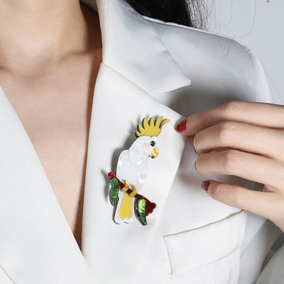 White Parrot Bird Handmade Acrylic Brooch